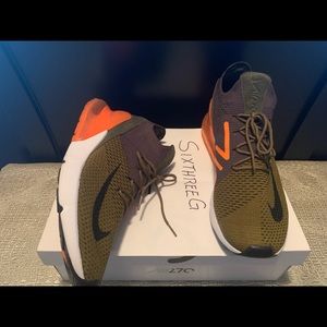 Men’s Size 13 Air Max 270 Flyknit - Olive, Orange